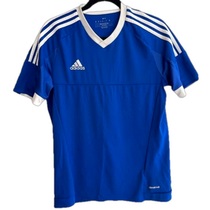 ADIDAS Climacool Athletic Shirt V Neck Three Stripe White Royal Blue Gym Casual